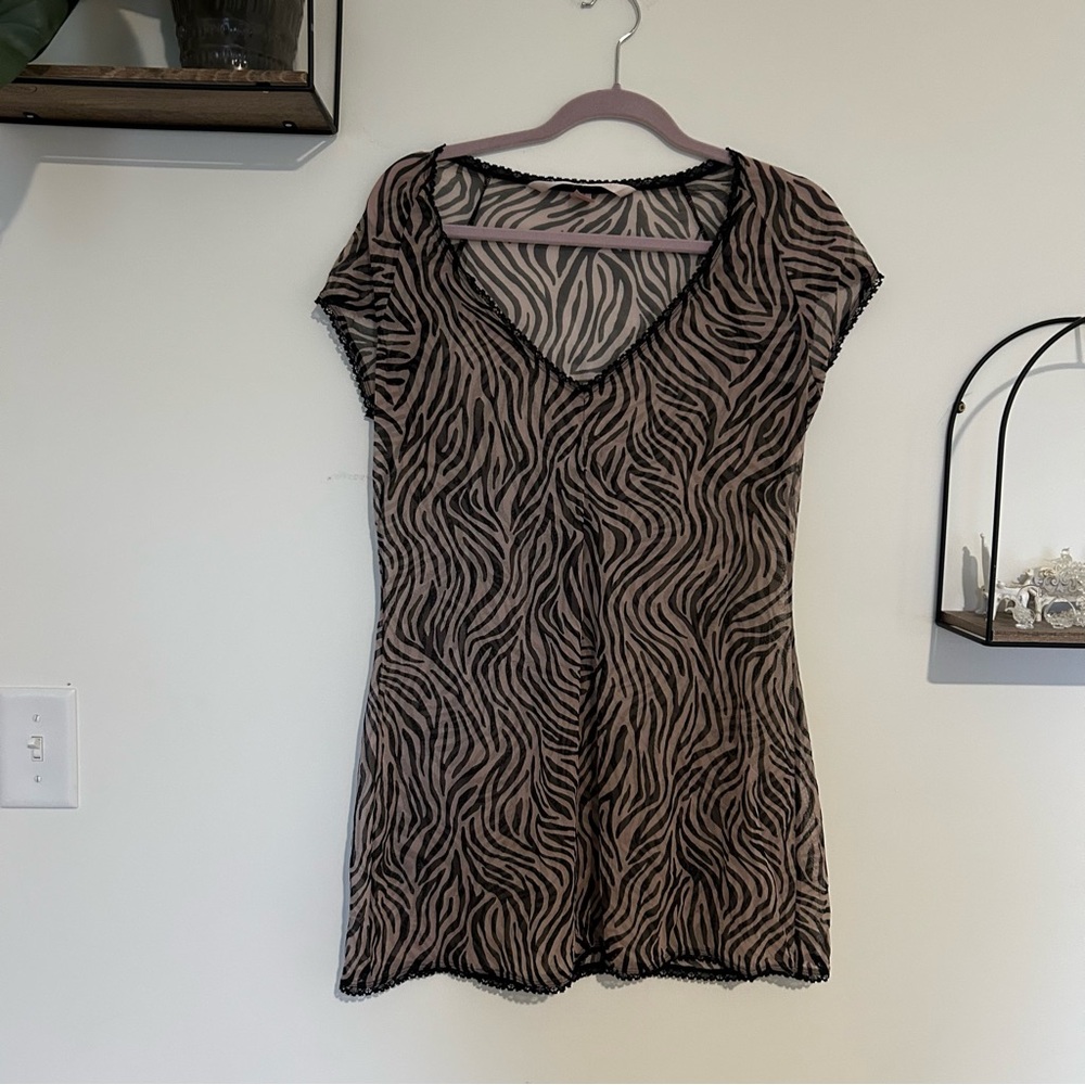 Victorias Secret Sheer Zebra Animal Print V Neck Coverup Blouse Top Size Large
